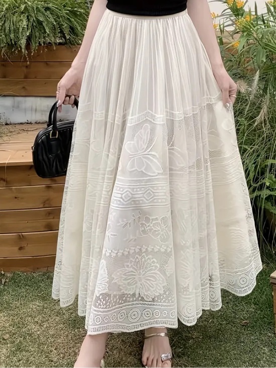 Commense Dresses & Skirts - Lace Pleated Midi Skirt